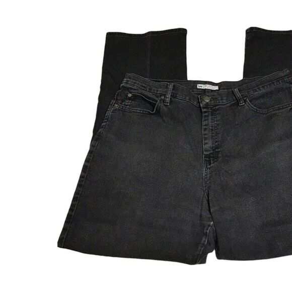 Lee Relaxed Fit Woman's Black Denim Jeans Size 18 Straight Leg 5 Pocket - Picture 8 of 11